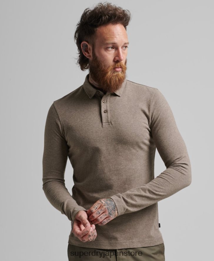 長袖コットンジャージーポロシャツ 男性 Superdry 衣類 茶色 2J62PZ6451