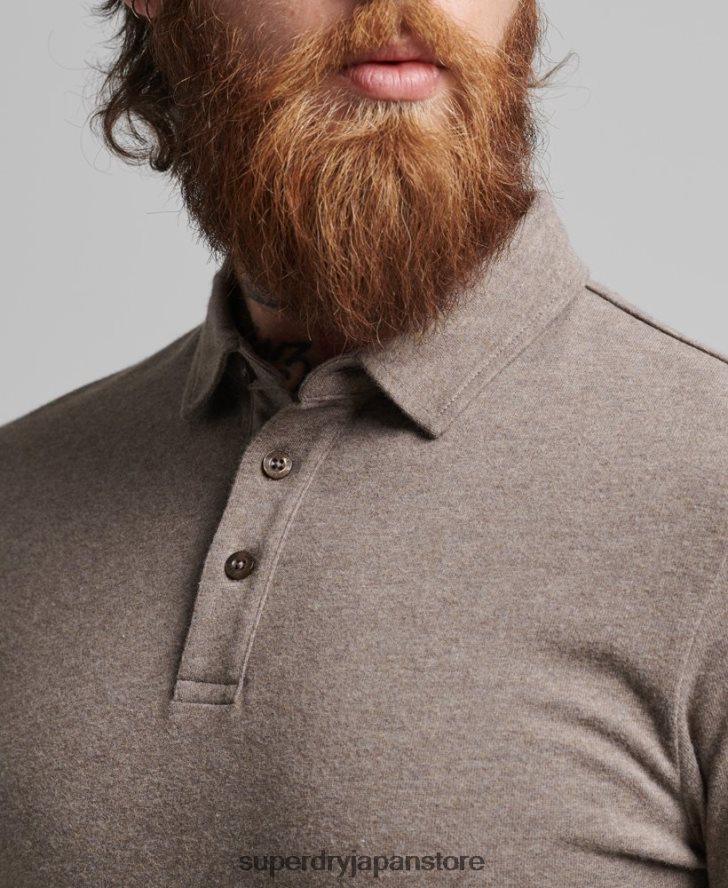 長袖コットンジャージーポロシャツ 男性 Superdry 衣類 茶色 2J62PZ6451