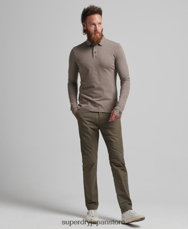 長袖コットンジャージーポロシャツ 男性 Superdry 衣類 茶色 2J62PZ6451