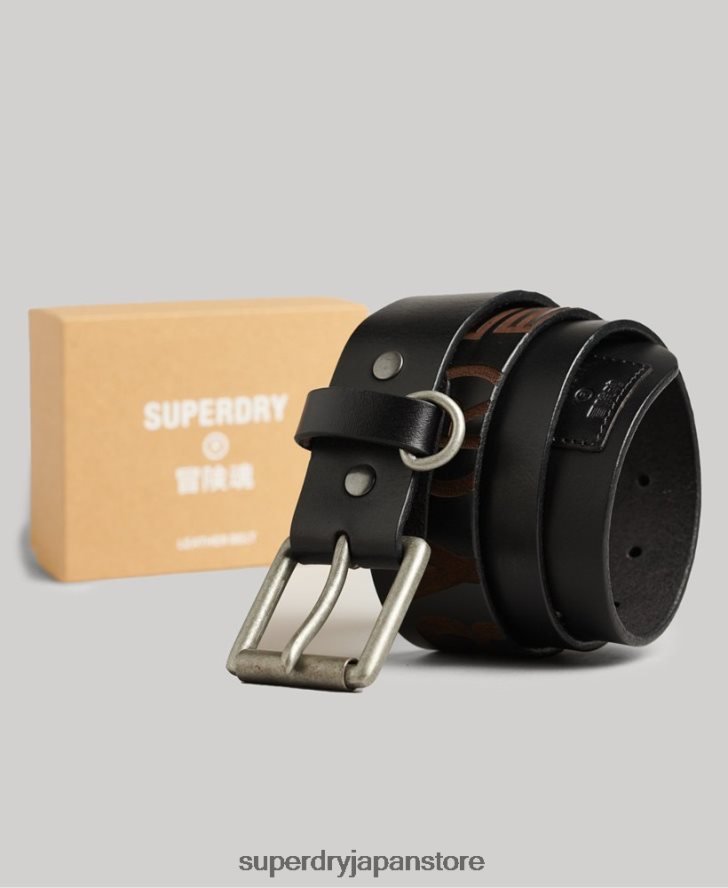 エンボスレザーベルトギフトボックス 男性 Superdry アクセサリー 黒 2J62PZ6453