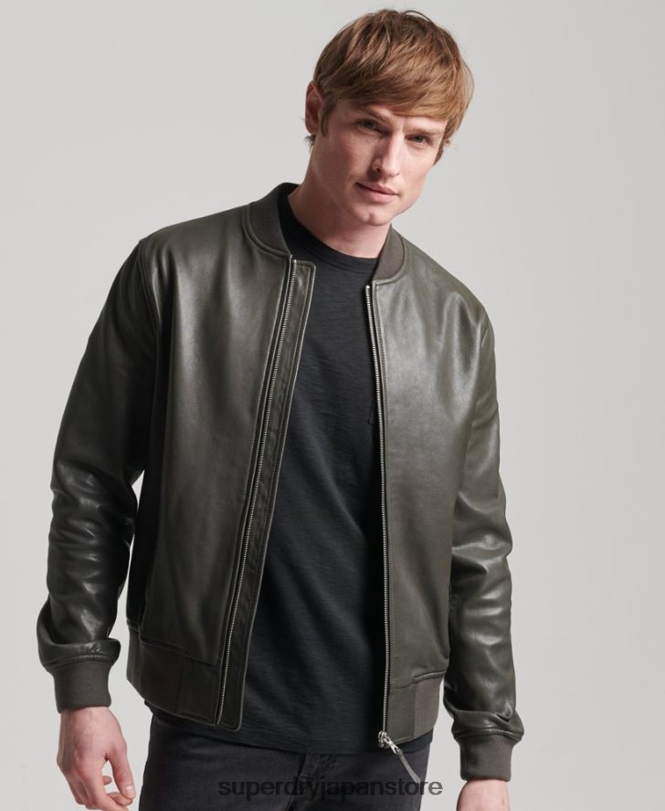 スタジオ レザー フライト ボンバー ジャケット 男性 Superdry 衣類 濃い灰色 2J62PZ6455