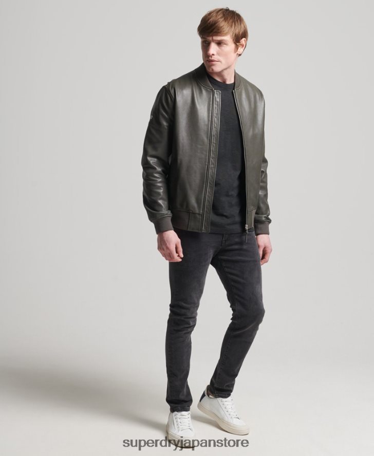 スタジオ レザー フライト ボンバー ジャケット 男性 Superdry 衣類 濃い灰色 2J62PZ6455