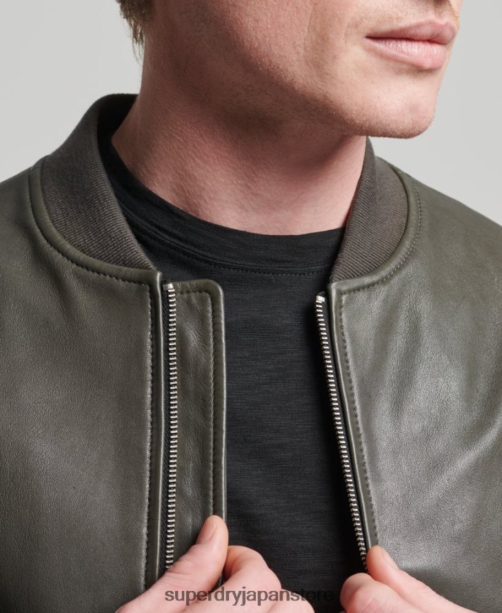 スタジオ レザー フライト ボンバー ジャケット 男性 Superdry 衣類 濃い灰色 2J62PZ6455