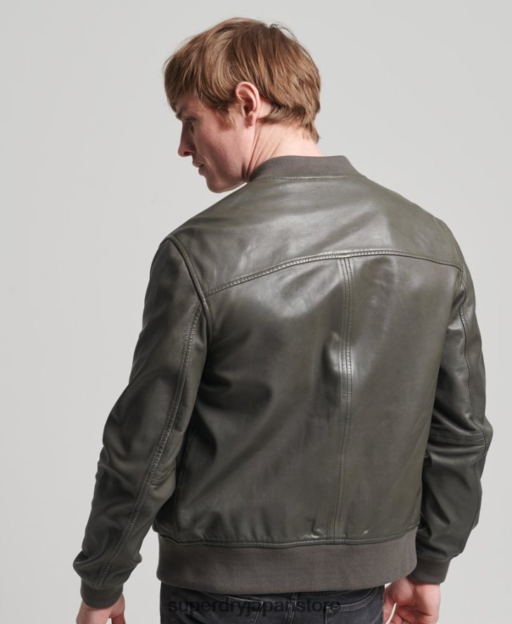 スタジオ レザー フライト ボンバー ジャケット 男性 Superdry 衣類 濃い灰色 2J62PZ6455
