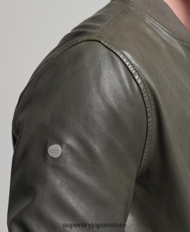 スタジオ レザー フライト ボンバー ジャケット 男性 Superdry 衣類 濃い灰色 2J62PZ6455