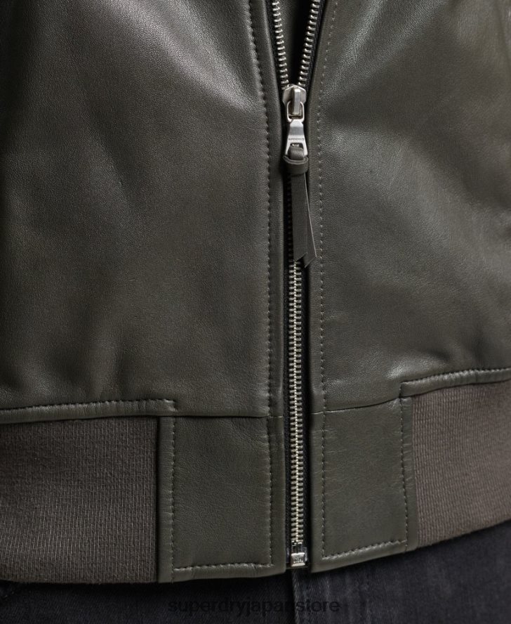 スタジオ レザー フライト ボンバー ジャケット 男性 Superdry 衣類 濃い灰色 2J62PZ6455
