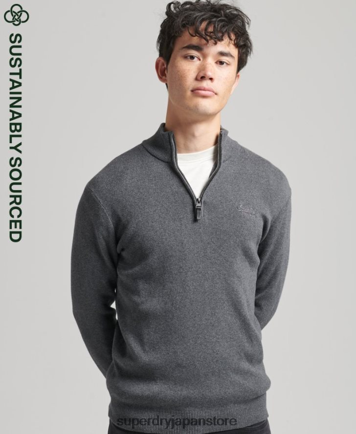 オーガニックコットン 刺繍入りヘンリースウェットシャツ 男性 Superdry 衣類 グレー 2J62PZ6456