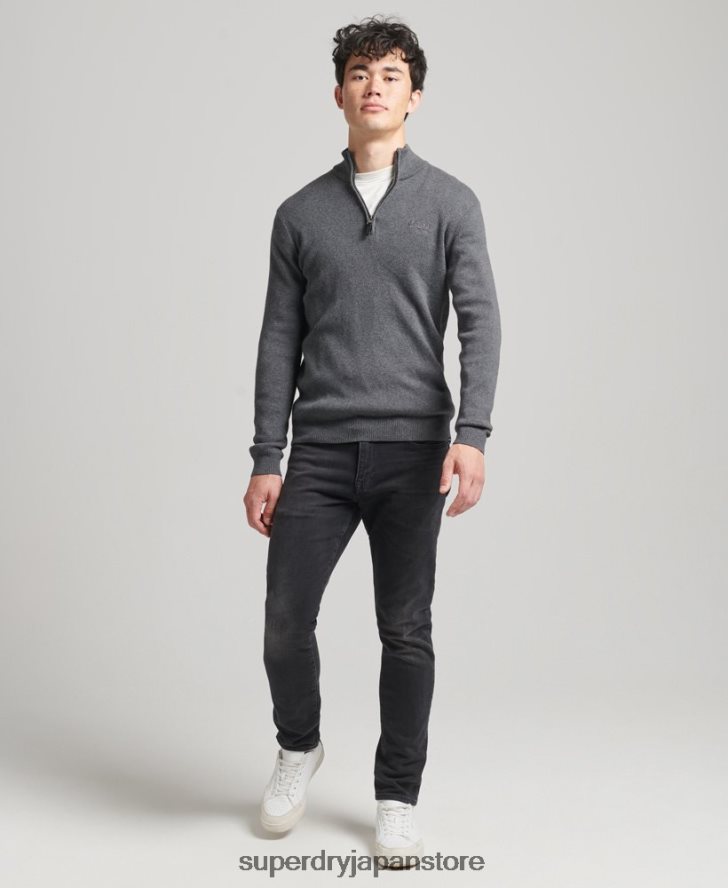 オーガニックコットン 刺繍入りヘンリースウェットシャツ 男性 Superdry 衣類 グレー 2J62PZ6456