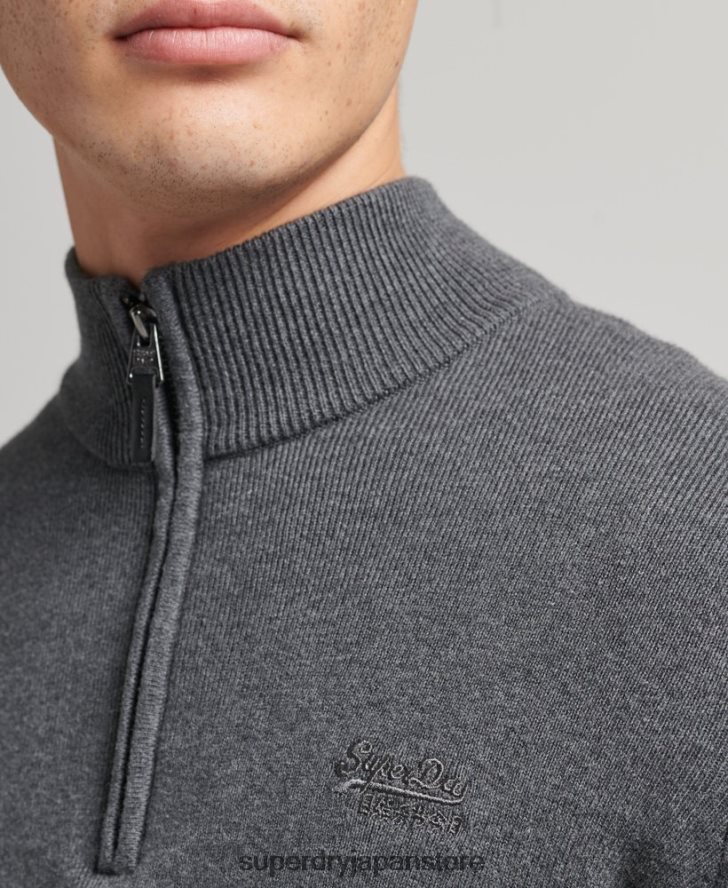 オーガニックコットン 刺繍入りヘンリースウェットシャツ 男性 Superdry 衣類 グレー 2J62PZ6456