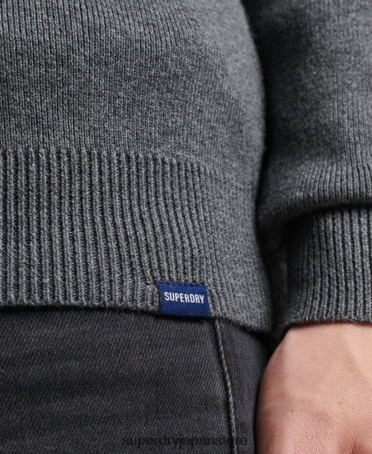 オーガニックコットン 刺繍入りヘンリースウェットシャツ 男性 Superdry 衣類 グレー 2J62PZ6456