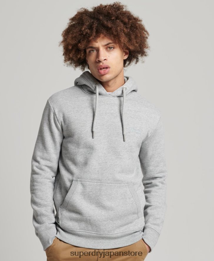 オーガニックコットンのヴィンテージロゴ刺繍パーカー 男性 Superdry 衣類 グレー 2J62PZ645