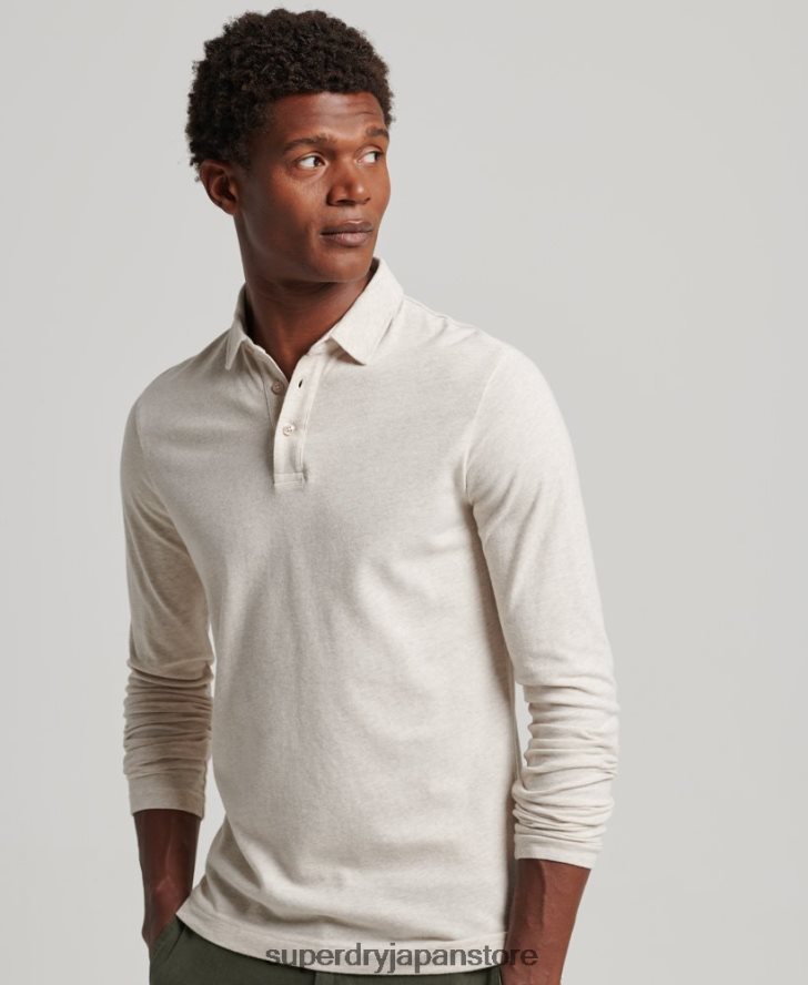 長袖コットンジャージーポロシャツ 男性 Superdry 衣類 ベージュ 2J62PZ6460