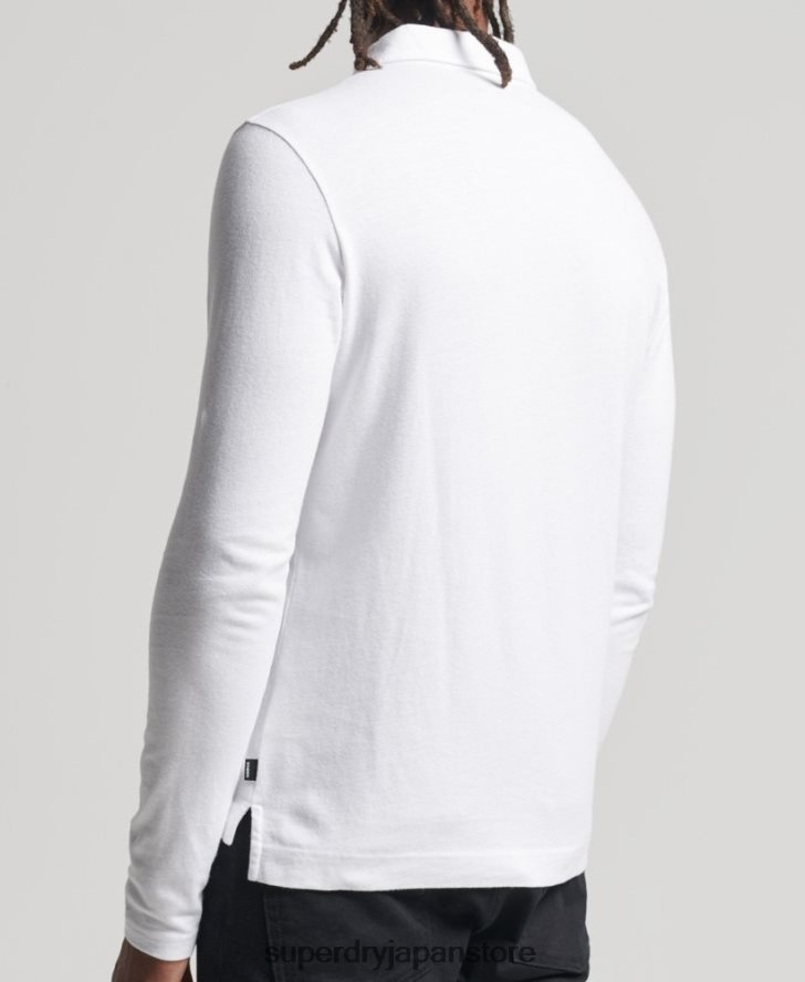 スタジオオーガニックコットン長袖ポロシャツ 男性 Superdry 衣類 白 2J62PZ6461