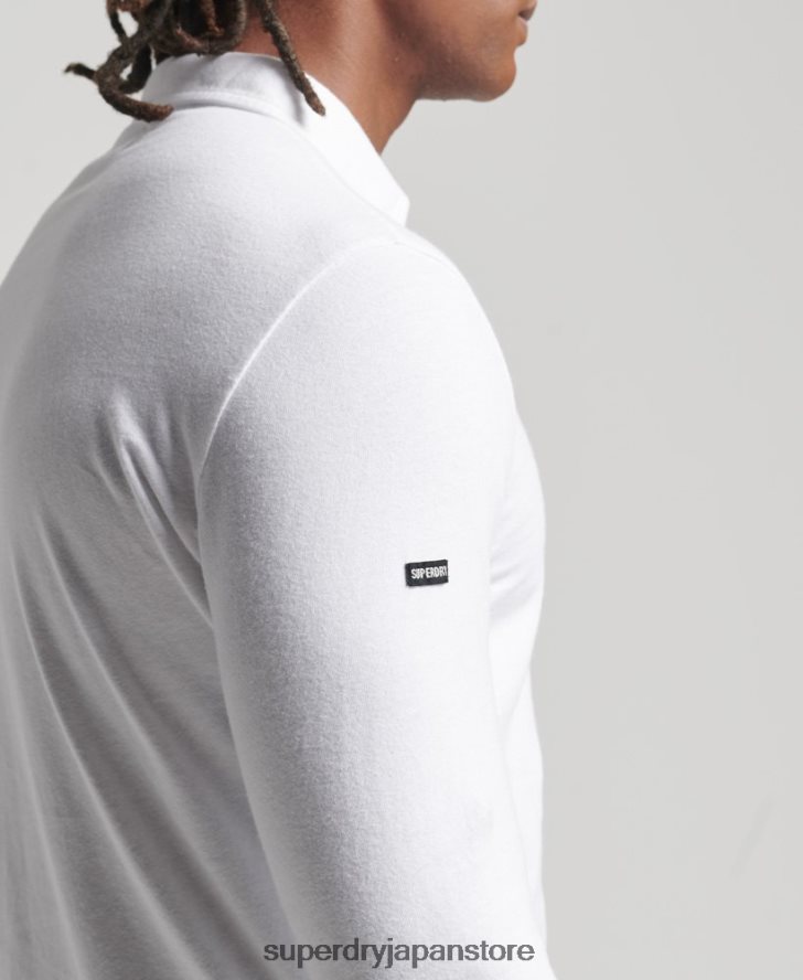 スタジオオーガニックコットン長袖ポロシャツ 男性 Superdry 衣類 白 2J62PZ6461