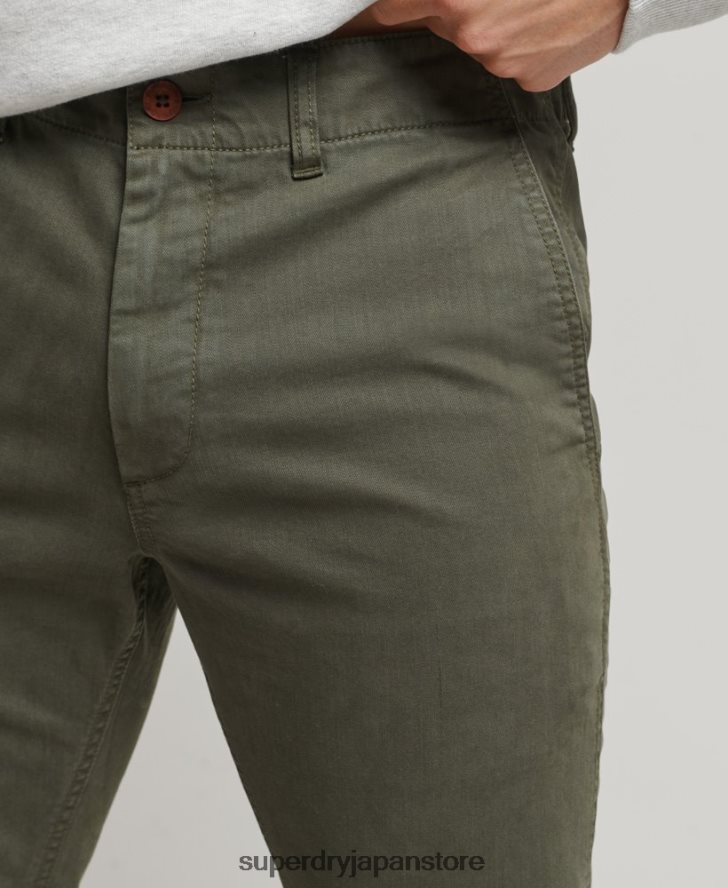 オフィサースリムチノパンツ 男性 Superdry 衣類 緑 2J62PZ6464