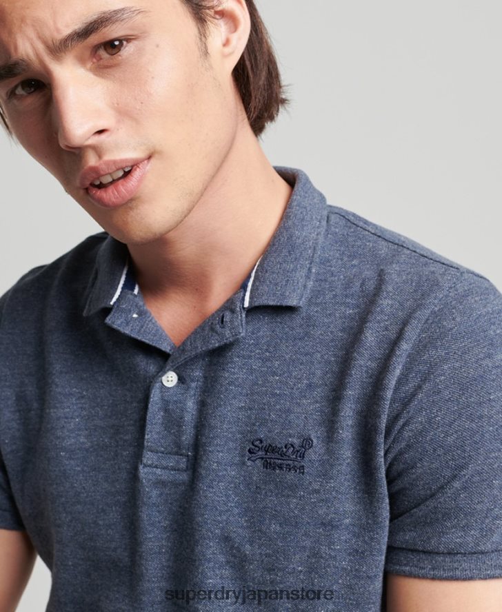 オーガニックコットン エッセンシャル クラシック ピケ ポロシャツ 男性 Superdry 衣類 海軍 2J62PZ6481