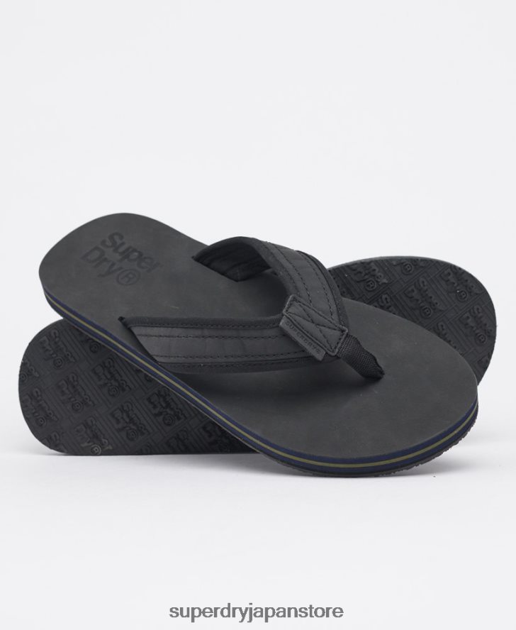 レザービーチサンダル 男性 Superdry 靴 黒 2J62PZ6485