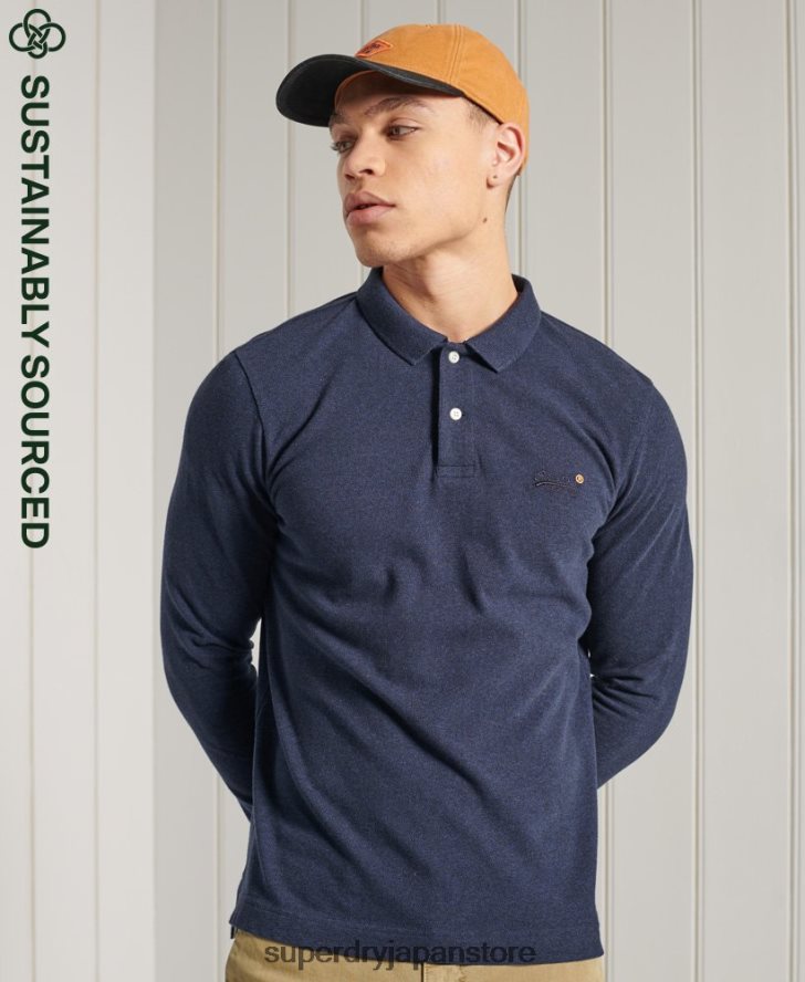 オーガニックコットン クラシック ピケ ポロシャツ 男性 Superdry 衣類 海軍 2J62PZ6492
