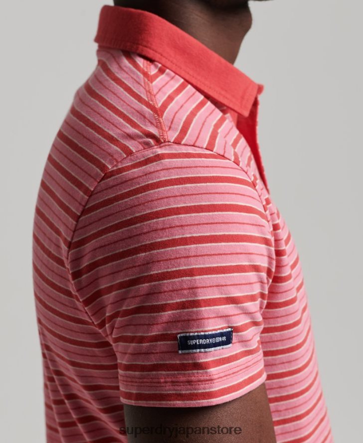 オーガニックコットン アカデミーストライプ ポロシャツ 男性 Superdry 衣類 赤 2J62PZ6501