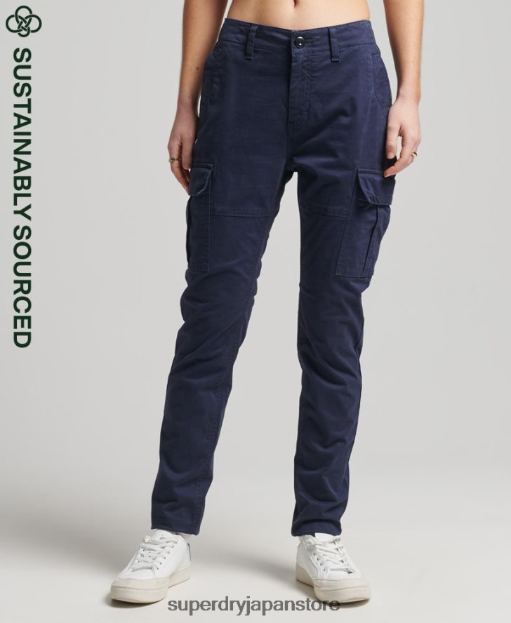 オーガニックコットンスリムカーゴパンツ 女性 Superdry 衣類 海軍 2J62PZ6512