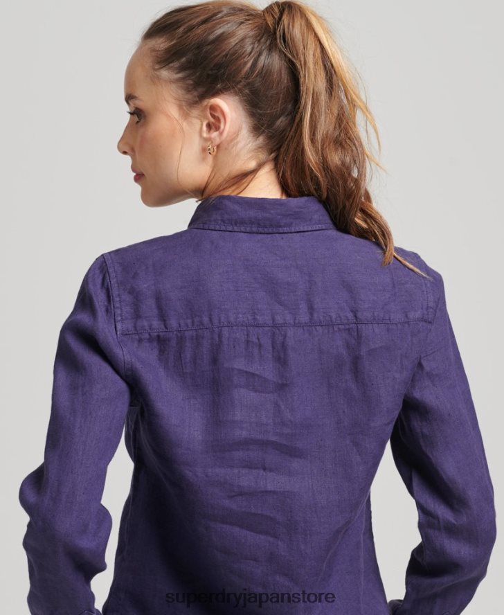 スタジオリネン長袖シャツ 女性 Superdry 衣類 海軍 2J62PZ6513