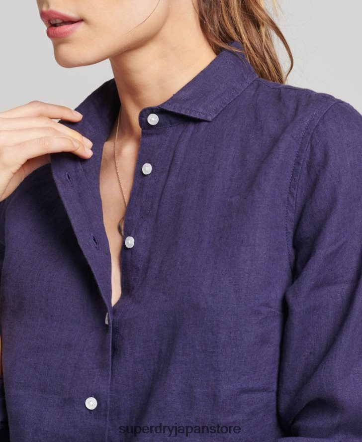 スタジオリネン長袖シャツ 女性 Superdry 衣類 海軍 2J62PZ6513