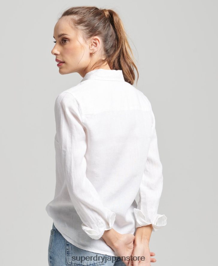 スタジオリネン長袖シャツ 女性 Superdry 衣類 白 2J62PZ6516