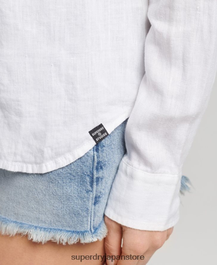 スタジオリネン長袖シャツ 女性 Superdry 衣類 白 2J62PZ6516