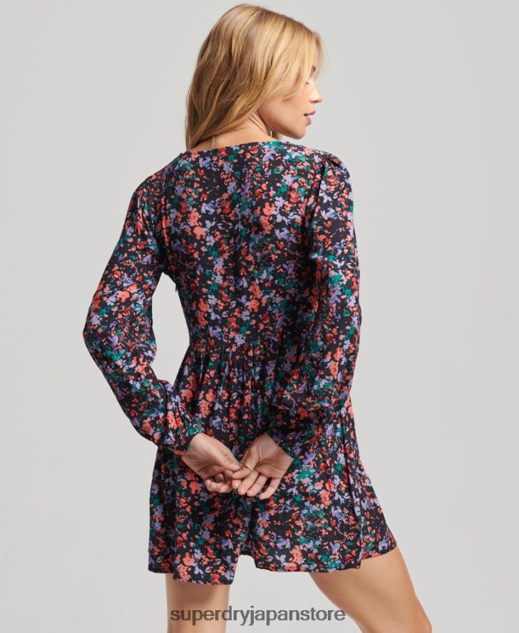 ヴィンテージ長袖ミニドレス 女性 Superdry 衣類 紫 2J62PZ6517