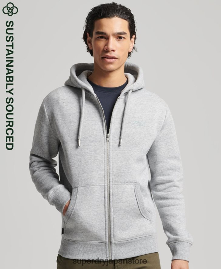 オーガニックコットン ヴィンテージロゴ刺繍ジップパーカー 男性 Superdry 衣類 グレー 2J62PZ652
