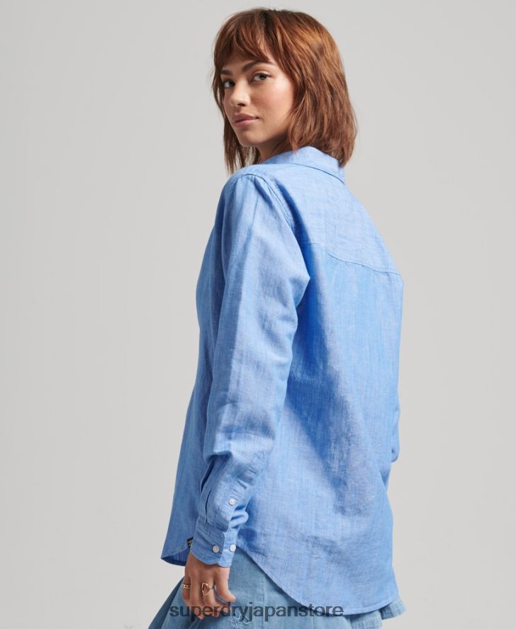 リネンボーイフレンドシャツ 女性 Superdry 衣類 青 2J62PZ6526