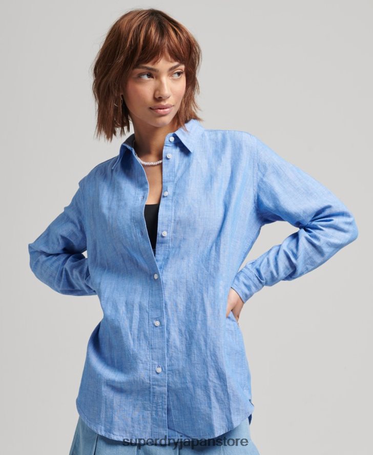 リネンボーイフレンドシャツ 女性 Superdry 衣類 青 2J62PZ6526