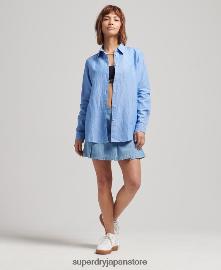 リネンボーイフレンドシャツ 女性 Superdry 衣類 青 2J62PZ6526