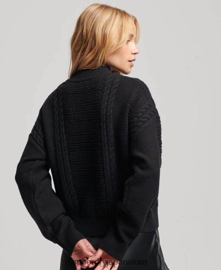 クルーネックケーブルニットセーター 女性 Superdry 衣類 黒 2J62PZ6529