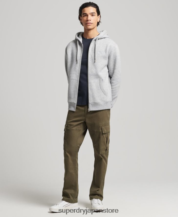 オーガニックコットン ヴィンテージロゴ刺繍ジップパーカー 男性 Superdry 衣類 グレー 2J62PZ652