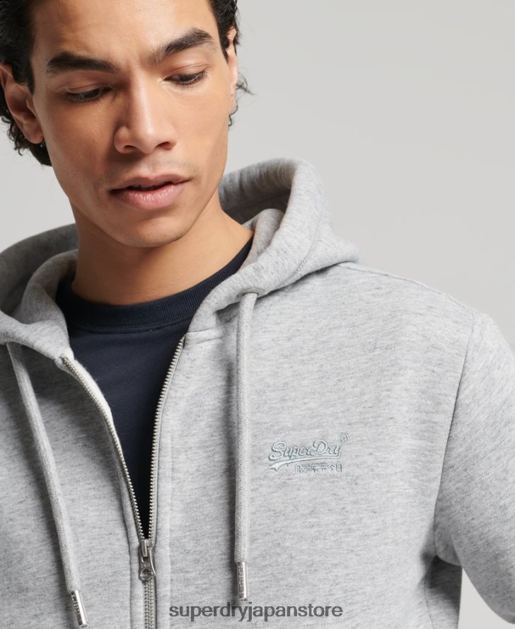 オーガニックコットン ヴィンテージロゴ刺繍ジップパーカー 男性 Superdry 衣類 グレー 2J62PZ652