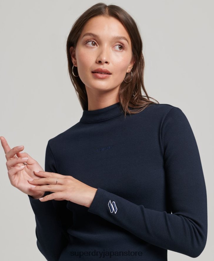 長袖リブボディコンミニドレス 女性 Superdry 衣類 海軍 2J62PZ6534