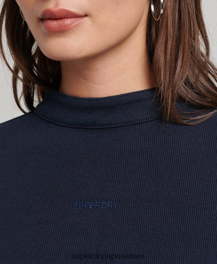 長袖リブボディコンミニドレス 女性 Superdry 衣類 海軍 2J62PZ6534