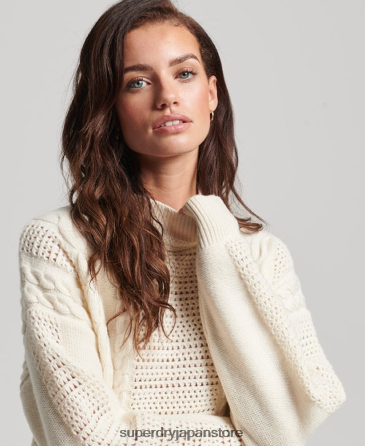 クルーネックケーブルニットセーター 女性 Superdry 衣類 白 2J62PZ6535
