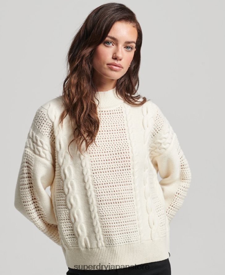 クルーネックケーブルニットセーター 女性 Superdry 衣類 白 2J62PZ6535