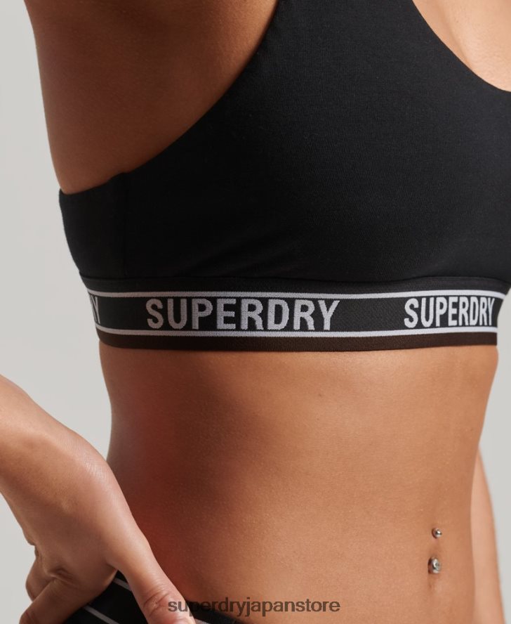 オーガニックコットン マルチロゴ クロップブラレット 女性 Superdry 衣類 黒 2J62PZ6544