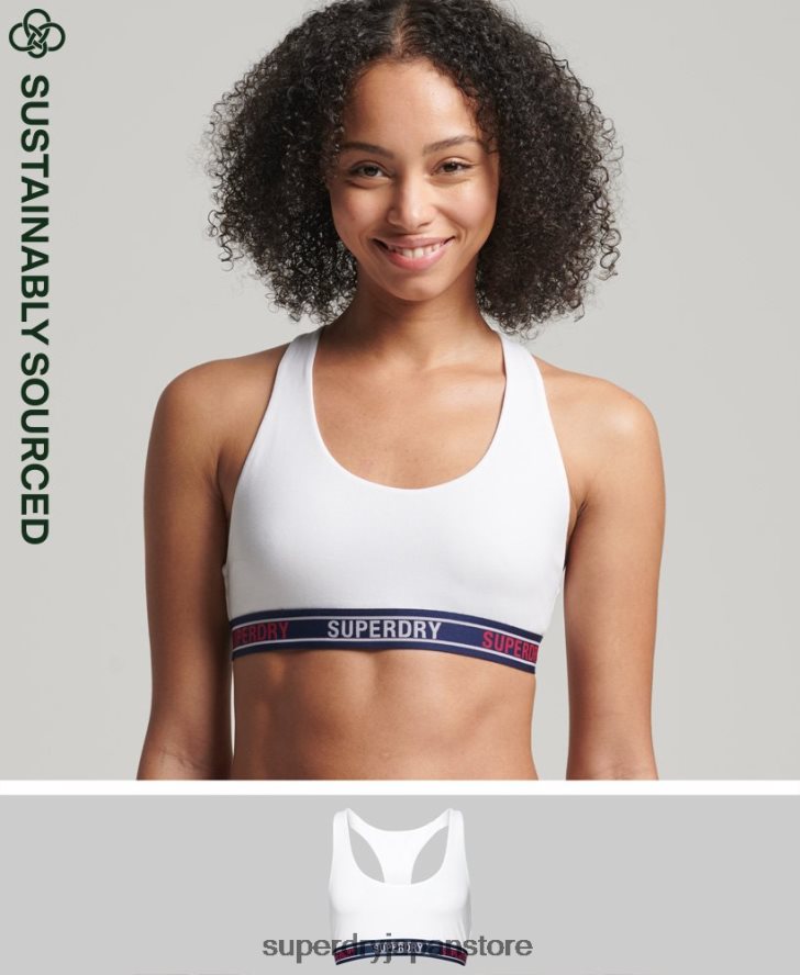 オーガニックコットン マルチロゴ クロップブラレット 女性 Superdry 衣類 白 2J62PZ6546
