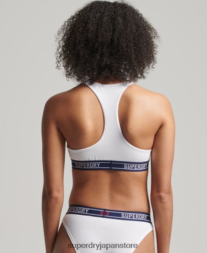 オーガニックコットン マルチロゴ クロップブラレット 女性 Superdry 衣類 白 2J62PZ6546