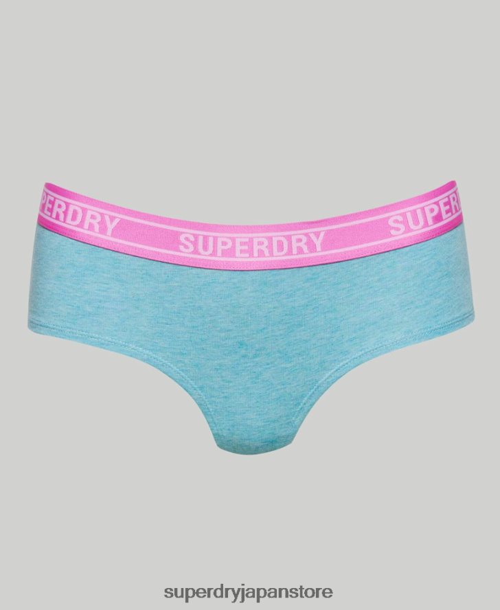 オーガニックコットン マルチロゴ ヒップスターブリーフ 女性 Superdry 衣類 青 2J62PZ6551