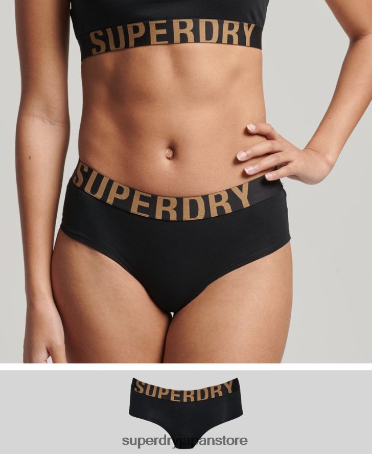 オーガニックコットン ラージロゴ ヒップスターブリーフ 女性 Superdry 衣類 黒 2J62PZ6554