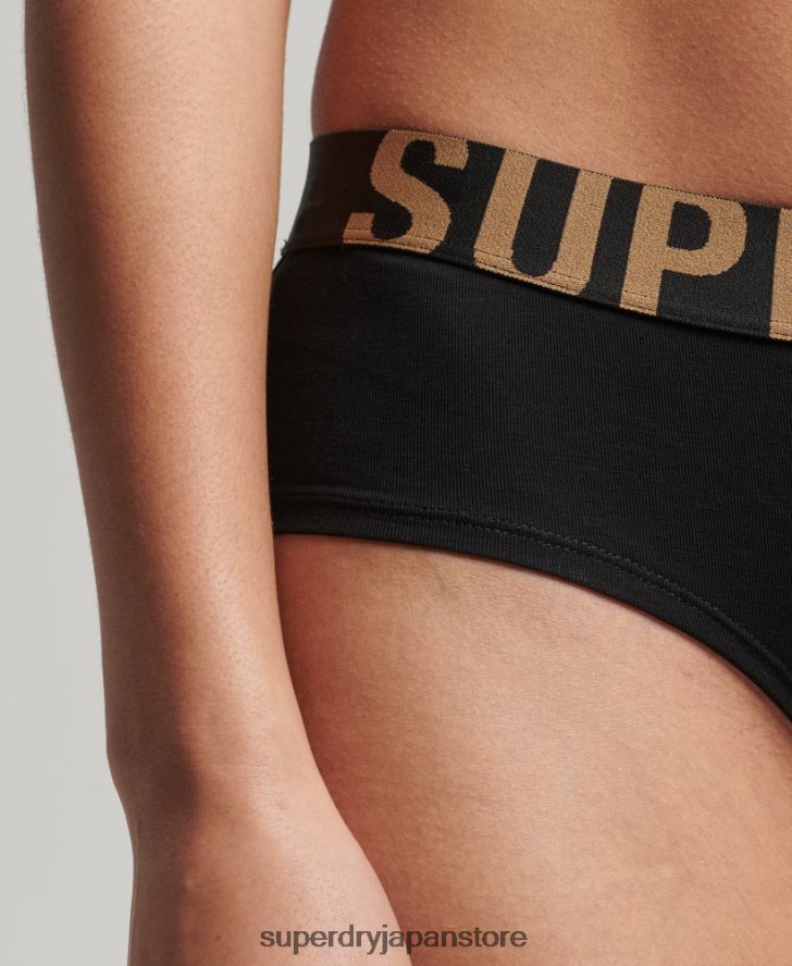 オーガニックコットン ラージロゴ ヒップスターブリーフ 女性 Superdry 衣類 黒 2J62PZ6554