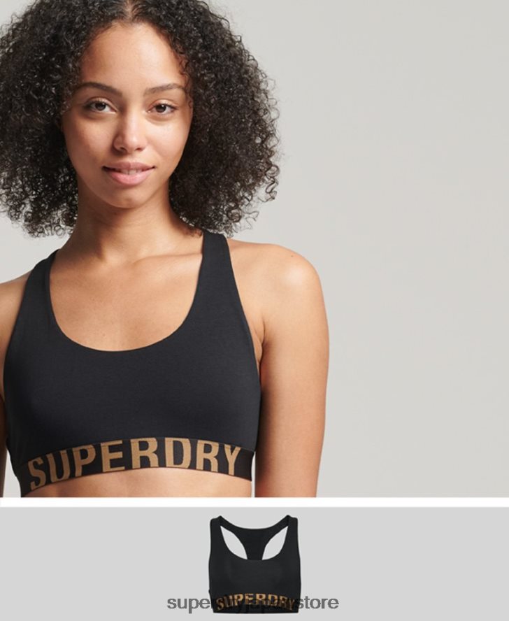 オーガニックコットンの大きなロゴクロップブラレット 女性 Superdry 衣類 黒 2J62PZ6565