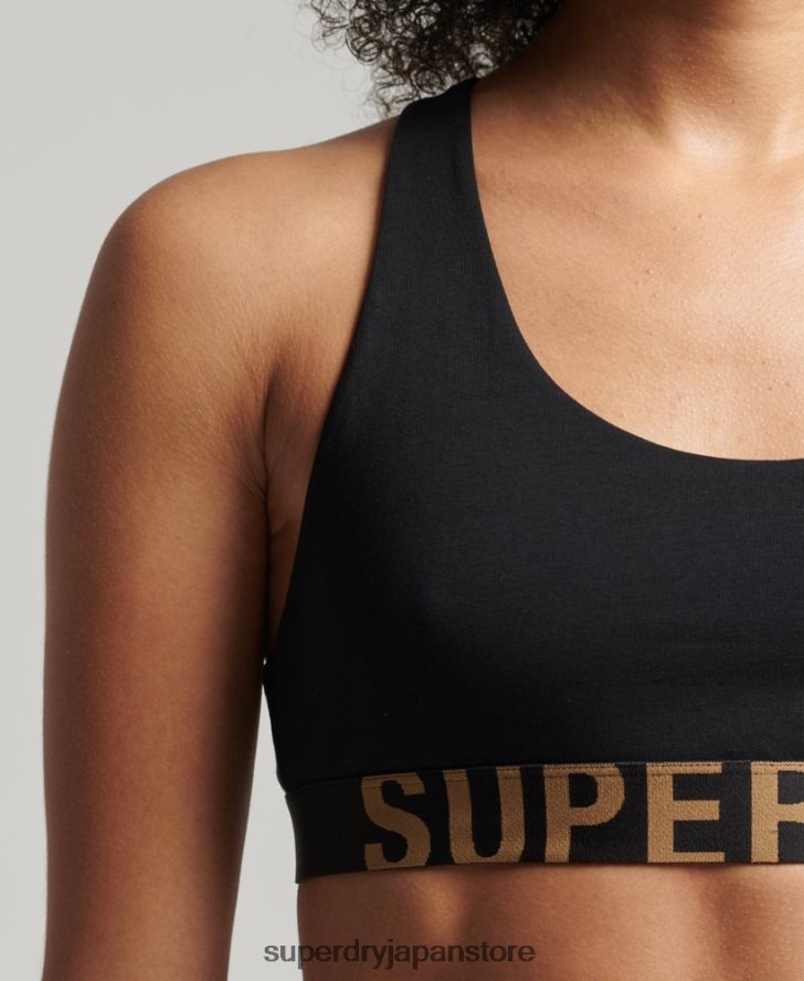 オーガニックコットンの大きなロゴクロップブラレット 女性 Superdry 衣類 黒 2J62PZ6565