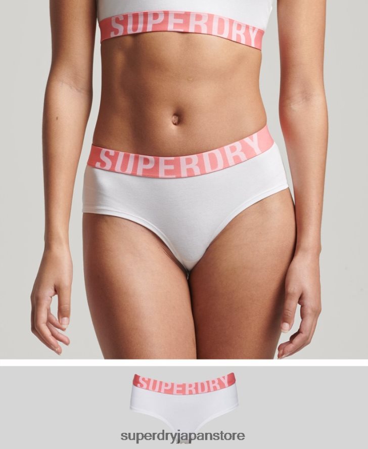 オーガニックコットン ラージロゴ ヒップスターブリーフ 女性 Superdry 衣類 白 2J62PZ6567