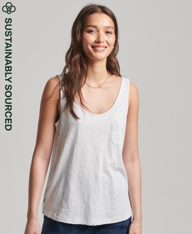 オーガニックコットンポケットタンクトップ 女性 Superdry 衣類 ライトグレー 2J62PZ6590